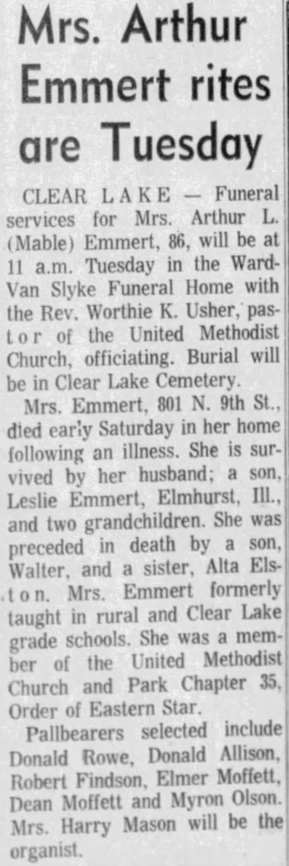 Mabel Esther Elston Emmert Obituary